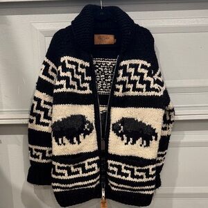 Cowichan Black and White Knit Sweater with Animal Pattern